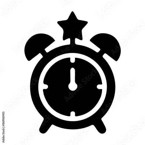 Solid glyph icon of a star alarm clock