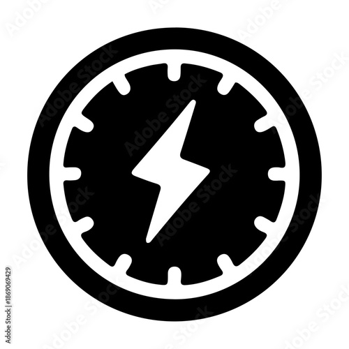 Solid glyph icon of a lightning speed clock