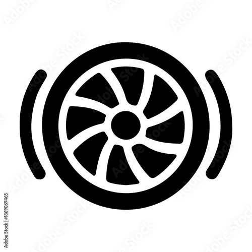 Solid glyph icon of a rotating fan blade