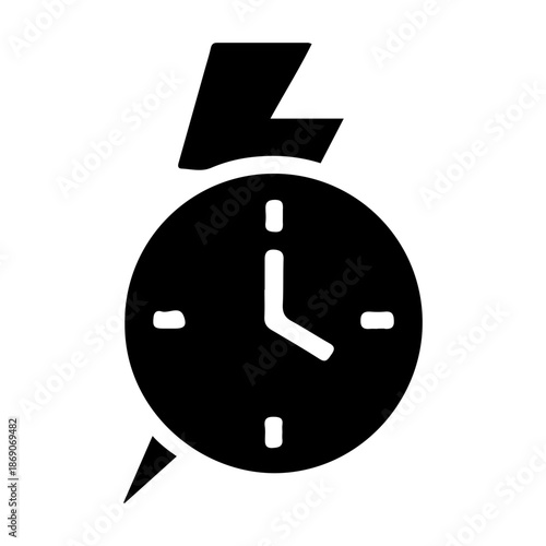 Solid glyph icon of an urgent clock alert