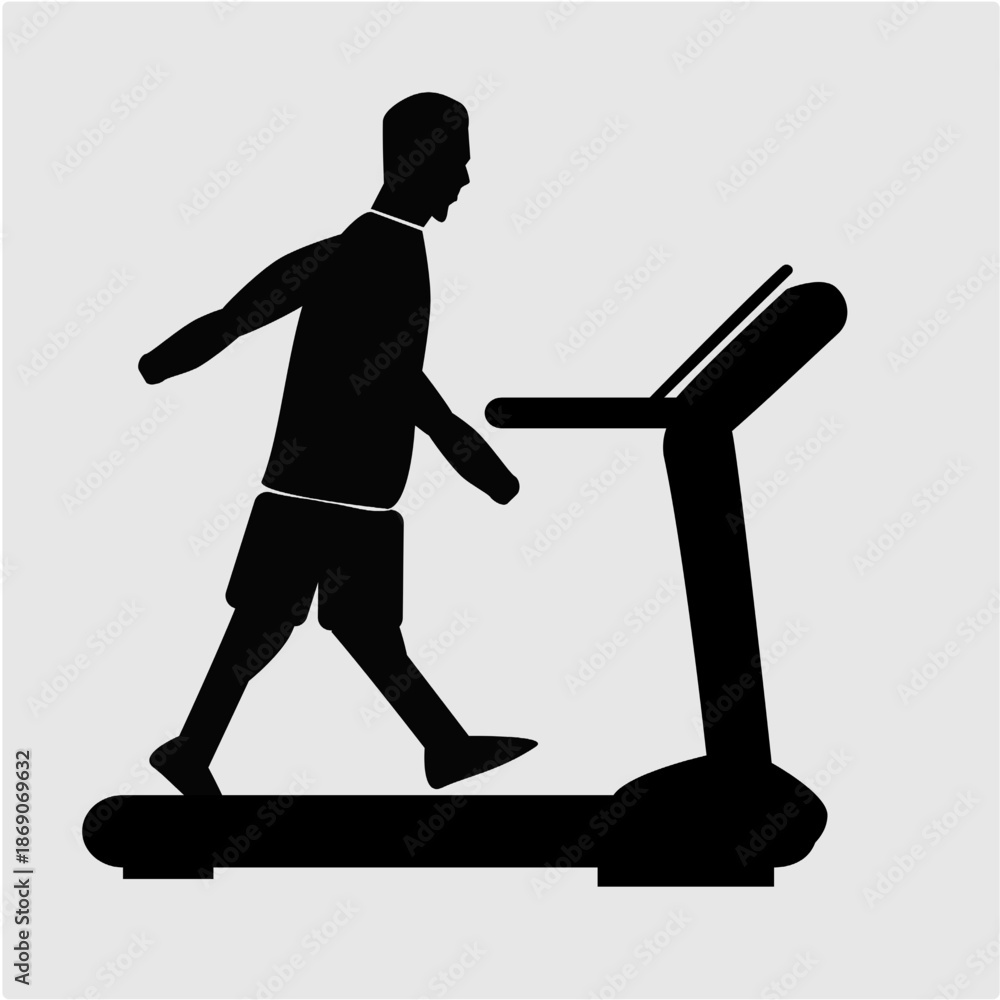 Fototapeta premium Minimal silhouette illustration of a person walking on treadmill. Concept of fitness, healthy lifestyle, indoor workout, and daily exercise routine.