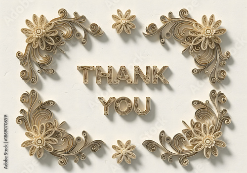 Paper Quilling Style of Ornamental Floral Frame Thanks