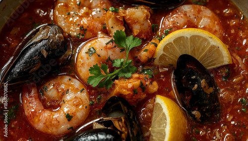 Seafood stew with shrimp mussels and herbs
