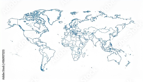 Detailed World Map Outline Showing Countries and Continents in a Simple Style.