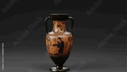 Ancient Greek Amphora Decorated with Figures and Scenes.