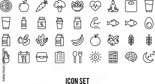 Health and Nutrition Line Icon Set Vector illustration