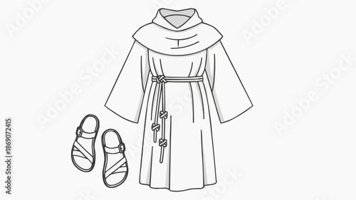 Biblical monk's robe and sandals for historical illustration