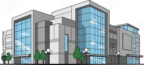 Modern Office Building with Glass Facade.