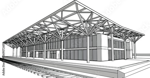 Modern Industrial Building with Metal Structure.