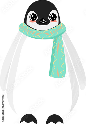 Cute Baby Penguin Wearing a Winter Scarf Illustration for Penguin Day