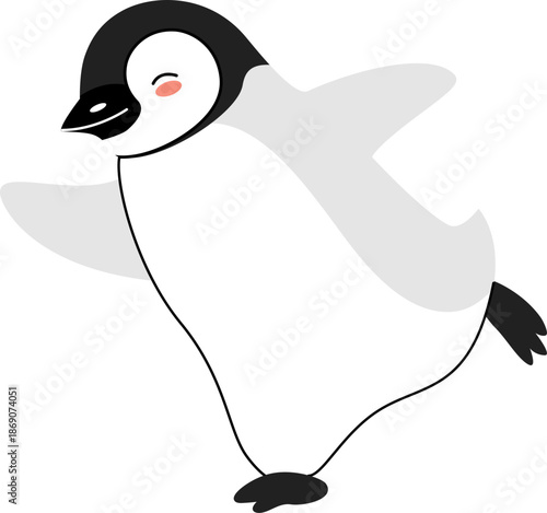 Cute Cartoon Baby Penguin Dancing and Waving Illustration for Penguin Day