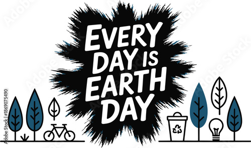 A simple illustration with the message Every Day is Earth Day surrounded by environmental symbols