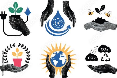 A vibrant infinity symbol showcases a sustainable community with renewable energy and green living