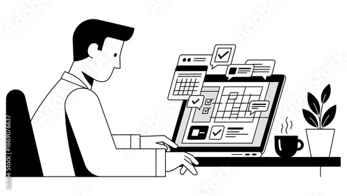 Focused professional enhancing productivity through effective digital task management and streamlined online workflows on a laptop, symbolizing modern work efficiency