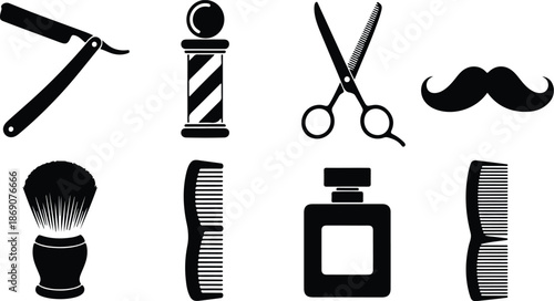 Set of cosmetic icons and barber tools illustration