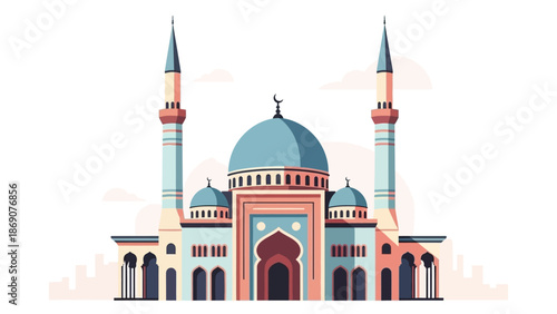 Elegant Mosque Architecture with Tall Minarets and Domes A Symbol of Islamic Culture and Heritage