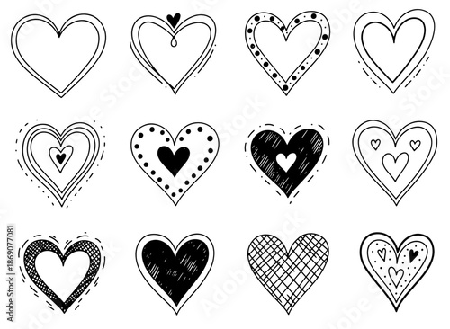 Set of hearts icons and vector symbols for Valentine Day romance decoration and romantic love holiday design illustration