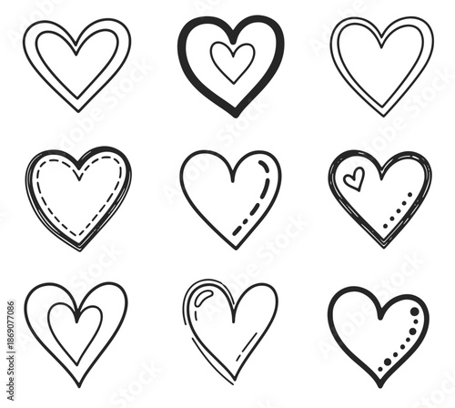 Hand drawn doodle heart icons vector set