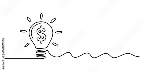 Continuous line drawing of a light bulb with a dollar sign representing a profitable idea Vector, illustration