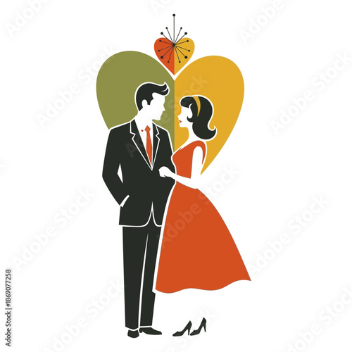 Couple in Love, Retro Style, Heart Background, Romance, Valentine's Day, Retro Fashion
