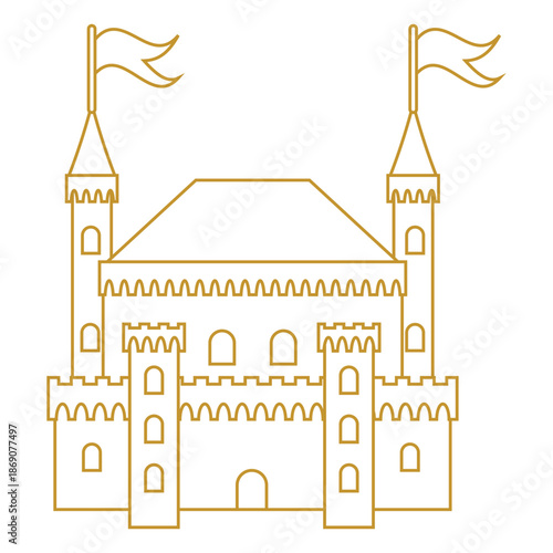 Royal Palace or Castle illustration outline style. medieval fairy tales theme. 