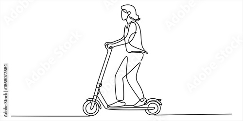 Minimalist continuous line drawing of a person riding a modern electric scooter Vector, illustration