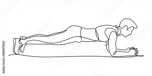 A continuous line art drawing of a person performing a plank exercise on a white background Vector, illustration
