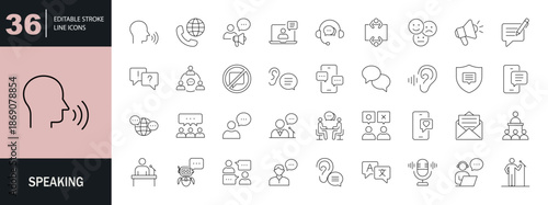 Speaking icon set. Editable line icons. Vector illustration.