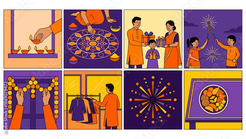 Diwali Festival Celebrations with Traditional Rituals and Family Gatherings.