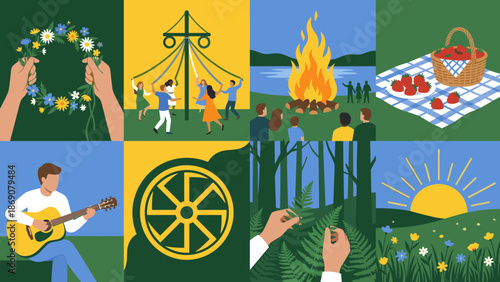 Midsommar Celebration Elements and Scandinavian Summer Solstice Traditions.