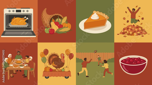 Thanksgiving Holiday Celebration Food Activities Festive Gathering.