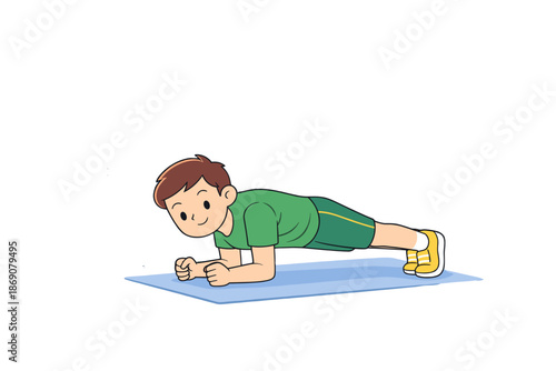 Smiling Man Doing Plank Exercise on Yoga Mat. Generated image