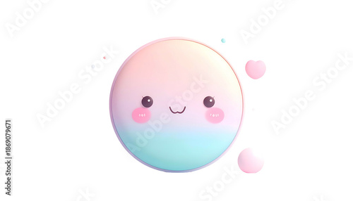 Adorable kawaii sphere with gradient colors and a cheerful expression. Several smaller orbs surround