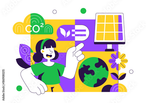 Carbon Footprint Reduction Illustration Featuring Environmental Pollution Impact Analysis With CO2 Effects On Nature Climate And Ecological Balance