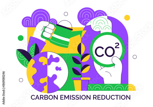 Carbon Footprint Reduction Illustration Featuring Environmental Pollution Impact Analysis With CO2 Effects On Nature Climate And Ecological Balance