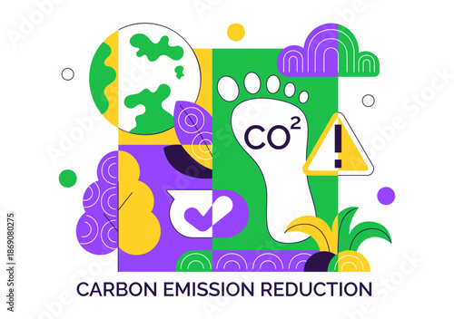 Carbon Footprint Reduction Illustration Featuring Environmental Pollution Impact Analysis With CO2 Effects On Nature Climate And Ecological Balance