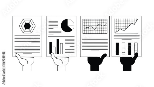 A hand holding a graph and chart in a business presentation setting