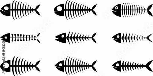 A collection of black fish skeletons arranged in a repeating pattern