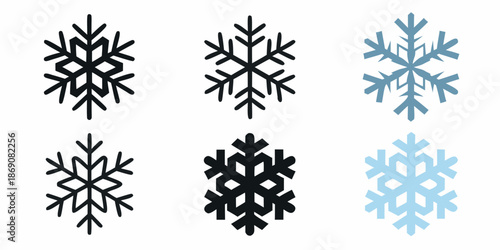 A collection of intricately designed black and blue snowflake illustrations