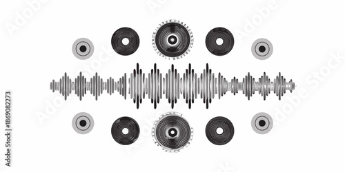Sound waves and vintage record components an illustration of audio technology