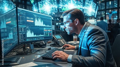 Wallpaper Mural Financial Analyst Monitoring Stock Market Data in Trading Room. Torontodigital.ca