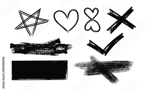Collection of hand drawn symbols and marks