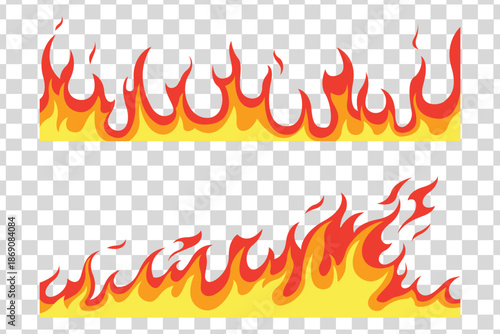 Fire flames, campfire, red fiery flames isolated vector illustration set. 