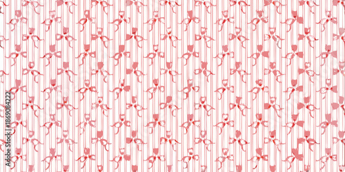 A repeating pattern of small red bows on a pale pink background texture