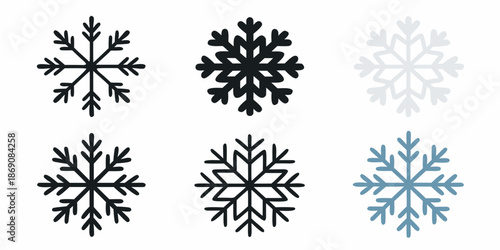 Variations of intricate snowflake designs presented in different shades and styles