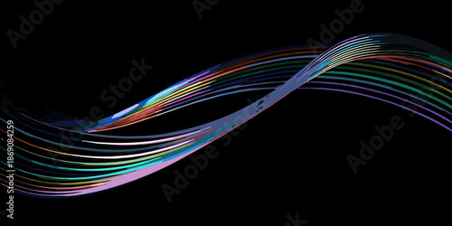 Abstract flowing lines of vibrant color against a dark black background