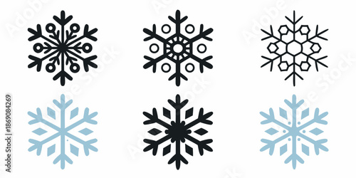 A collection of detailed snowflake illustrations in various shades and styles