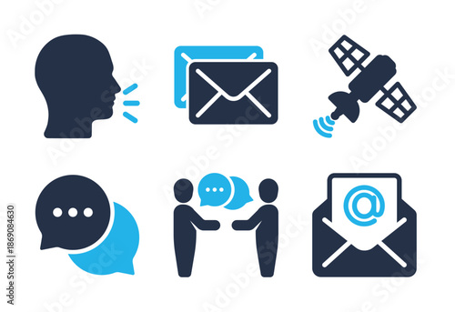 Messaging and Personal Information Exchange icon set. Solid glyph series icons
