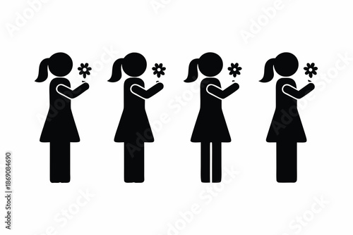 set of Woman smelling flowers icon silhouette vector illustration isolated on white background