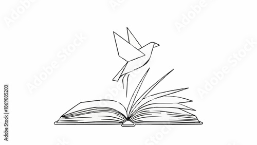 A bird emerges from the pages of an open book, symbolizing freedom and knowledge